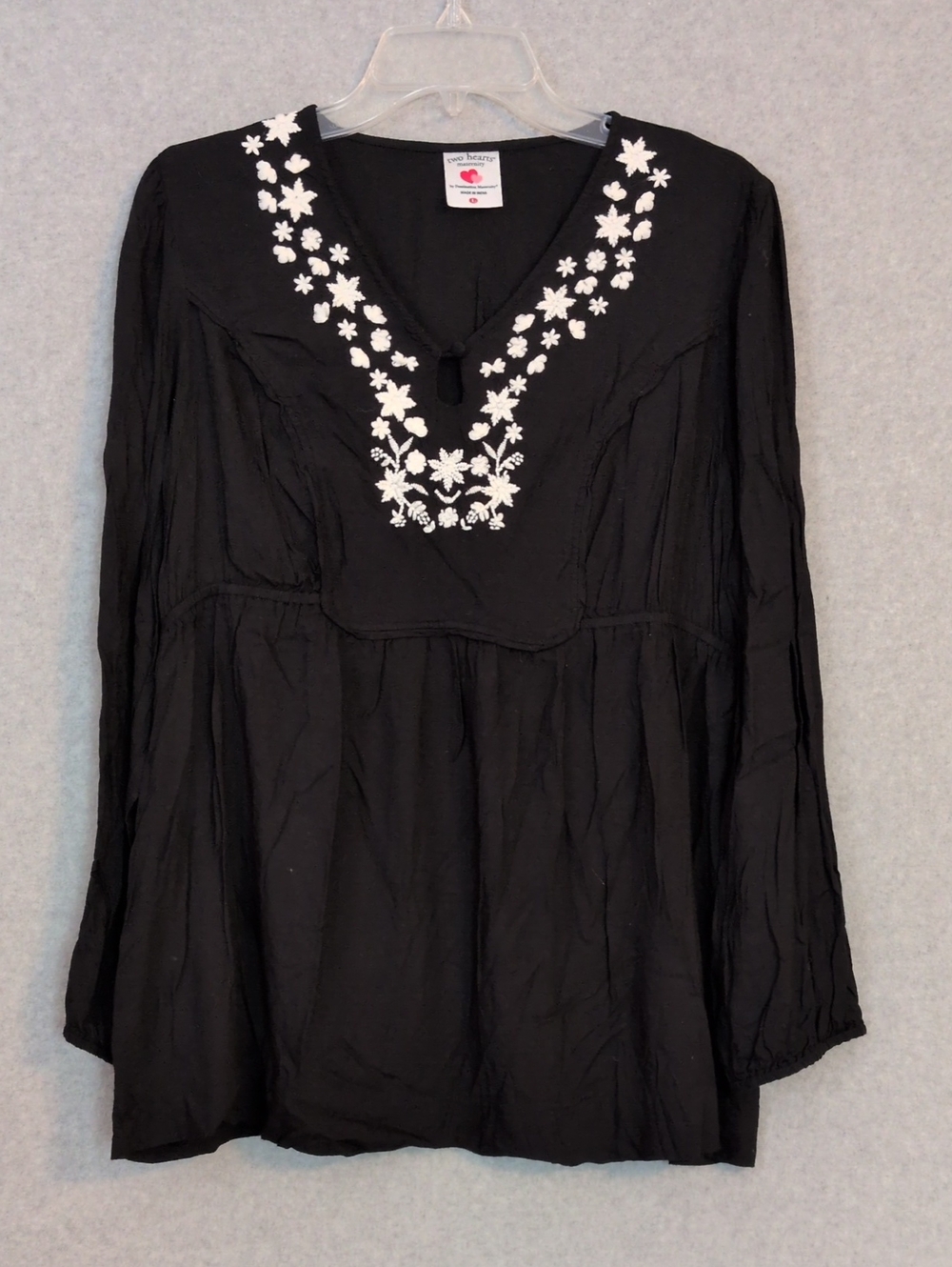 Two Hearts Maternity Black Embroidered Long Sleeve Top Women's L